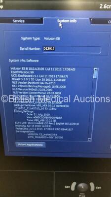GE Voluson E8 Expert Flat Screen Ultrasound Scanner *S/N D13917* **Mfd 06/2011** Software Version 10.0.4.3105 with 2 x Transducers / Probes (C1-5-D Ref 5261135 *Mfd 06/2011* and ML6-15-D Ref 5199103 *Mfd 05/2011*) and Sony UP-D897 Digital Graphic Printer - 9