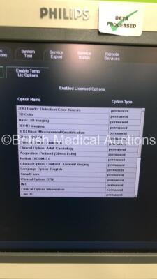 Philips iU22 Flat Screen Ultrasound Scanner *S/N 02R827* **Mfd 05/2007** on E.1 Cart Software Version 5.2.0.289 with 1 x Transducer / Probe (C5-1), Sony UP-D897 Digital Graphic Printer, Sony UP-D23MD Digital Colour Printer and Mitsubishi MD3000 Video Cass - 8