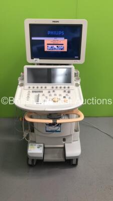 Philips iE33 Flat Screen Ultrasound Scanner Software Version 6.3.7.745 on G.1 Cart with 1 x Transducer/Probe (X5-1),Sony Digital Graphic Printer UP-D897 and 3-Lead ECG Lead (Powers Up-See Photos for Air Scans-Crack to Front of Keyboard and Side of Monitor