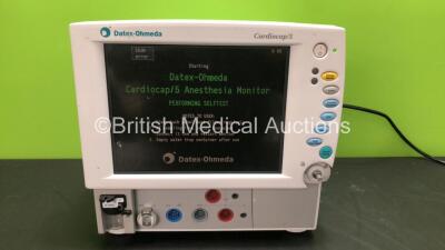 Datex Ohmeda Cardiocap 5 Anaesthesia Monitor Including ECG, SpO2, P1, P2 NIBP, T1 and T2 Options with D-fend Water Trap *Mfd 11-2004* (Powers Up with Missing Dial) * FBWF02340*