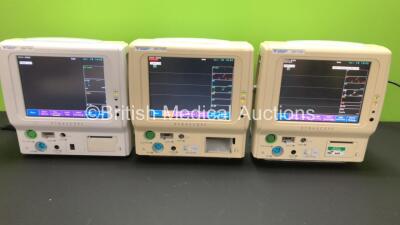 3 x Fukuda Denshi DS-7100 Patient Monitors with ECG-Resp, SPO2, NIBP, BP and Temp Options (All Power Up)