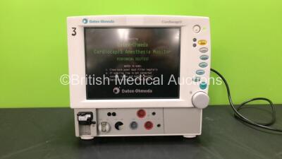 Datex Ohmeda Cardiocap 5 Anaesthesia Monitor Including SpO2, P1, P2 NIBP, T1 and T2 Options with D-fend Water Trap *Mfd 03-2003* (Powers Up with Faulty ECG Port and Damage Casing-See Photos) * FBWF00795*