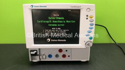Datex Ohmeda Cardiocap 5 Anaesthesia Monitor Including ECG, SpO2, P1, P2 NIBP, T1 and T2 Options with D-fend Water Trap *Mfd 2003-11* (Powers Up with Missing Dial-See Photo) * FBWF02337*