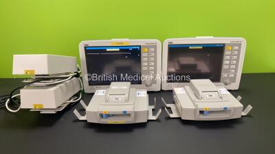 2 x Drager Infinity Delta XL Patient Monitors with SPO2, HemoMed 1, Aux-Hemo 2, Aux-Hemo 3 and MultiMed Options, 2 x Docking Stations and 2 x Power Supplies (Both Power Up) *5398243354 - 5399452857*