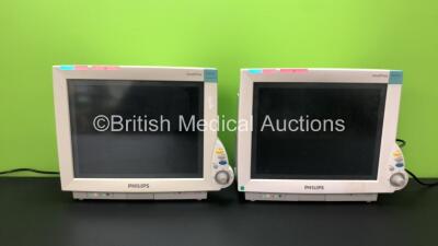 2 x Philips IntelliVue MP70 Touch Screen Patient Monitors Software Version G.01.80 - J.10.54V *Mfd 2008-01 - 2007-01* (Both Power Up) * DE73165261 - DE61751571*