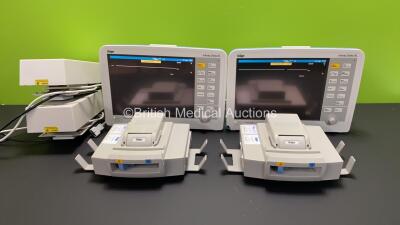 2 x Drager Infinity Delta XL Patient Monitors with SPO2, HemoMed 1, Aux-Hemo 2, Aux-Hemo 3 and MultiMed Options, 2 x Docking Stations and 2 x Power Supplies (Both Power Up, 1 with Damaged Casing - See Photo) *6000507180 - 600489573*