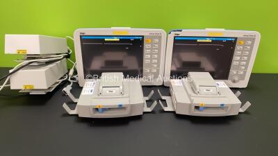 2 x Drager Infinity Delta XL Patient Monitors with SPO2, HemoMed 1, Aux-Hemo 2, Aux-Hemo 3 and MultiMed Options, 2 x Docking Stations and 2 x Power Supplies (Both Power Up, Both with Damaged Casings - See Photos) *6000613377 - 6000471877*