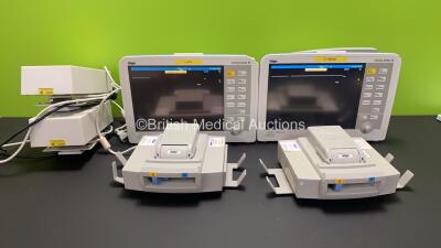 2 x Drager Infinity Delta XL Patient Monitors with SPO2, HemoMed 1, Aux-Hemo 2, Aux-Hemo 3 and MultiMed Options, 2 x Docking Stations and 2 x Power Supplies (Both Power Up, Both with Damaged Casings - See Photos) *5399415559 - 5399457059*