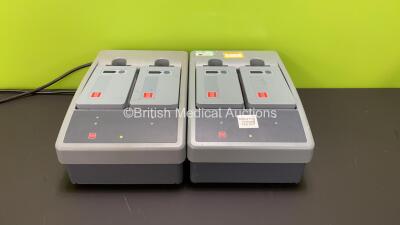 2 x Medtronic Physio-Control Lifepak 15 2-Bay Battery Chargers with 4 x Batteries (Both Power Up) *S00341 / S03973*