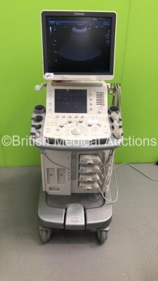 Toshiba Aplio 500 TUS-A500 Flat Screen Ultrasound Scanner *S/N T1E1384429* **Mfd 08/2013** with 4 x Transducers / Probes (PVT-375BT *Mfd 08/2015* / PLT-1204BT *Mfd 02/2012* / PLT-704SBT *Mfd 02/2006* and PST-65AT) (HDD REMOVED)