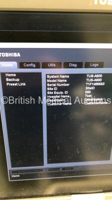 Toshiba Aplio 500 TUS-A500 Flat Screen Ultrasound Scanner *S/N T1F1485553* **Mfd 08/2014** Software Version AB_V4.00*R316 with 3 x Transducers / Probes (PVT-674BT *Mfd 05/2014* / PVT-375BT *Mfd 07/2018* and PVT-661VT *Mfd 12/2012*) and Sony UP-D897 Digita - 7