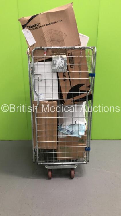 Cage of Consumables Including Frontier Medical Repose Hand Pumps and Fresenius Flow Fusor Two Bottle T.U.R Sets (Cage Not Included)