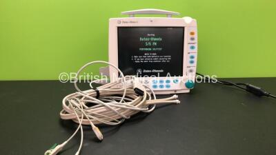 Datex Ohmeda S/5 Patient Monitor with 1 x Datex Ohmeda E-PSMP-00 Module with ECG, SpO2, T1, T2, P1, P2 and NIBP Options, 1 x 3 Lead ECG Lead, 1 x BP Hose and 1 x GE SM 201-6 Batteries (Powers Up)