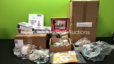 Job Lot of Respiratory Spare Parts Including 12 x Puritan Bennett D/X800 Expiratory Filters, 4 x Nellcor 840 Ventilator System Technical Reference Manuals, 2 x Puritan Bennett 840 Vent Batteries and Various Connection Leads