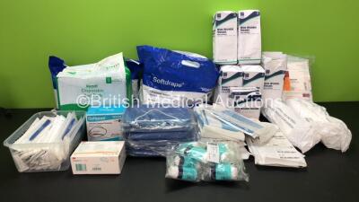 Job Lot of Medical Consumables Including Disposable Bed Pads, Surgical Dressings, Non Woven Swabs, Scrub Suits and Aprons