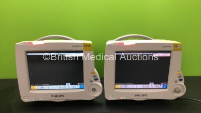 2 x Philips IntelliVue MP30 Patient Monitors (Both Power Up with Damage, 1 with Missing Dial-Se Photos)