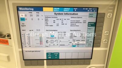 Drager Primus Anaesthesia Machine Software Version 4.50.00 - Running Hours Mixer 28848 Ventilator 13961 with Hoses (Powers Up) - 6