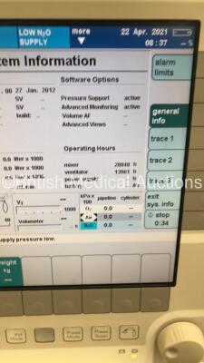 Drager Primus Anaesthesia Machine Software Version 4.50.00 - Running Hours Mixer 28848 Ventilator 13961 with Hoses (Powers Up) - 7