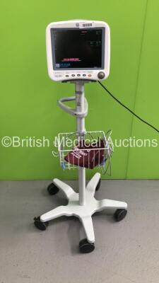 GE Dash 4000 Patient Monitor on Stand with BP,SpO2,Temp/CO,NBP and ECG Options, 1 x SpO2 Finger Sensor and 1 x BP Cuff (Powers Up) * Mfd 2012 *