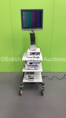 Olympus Stack Trolley with Olympus OEV191H Monitor, Olympus OES UHI-3 Insufflator, Olympus Visera OTV-S7 Camera Control Unit and Sony UP-21MD Colour Video Printer (Powers Up) *S/N 7717318 / 1504277 / 7200202/*
