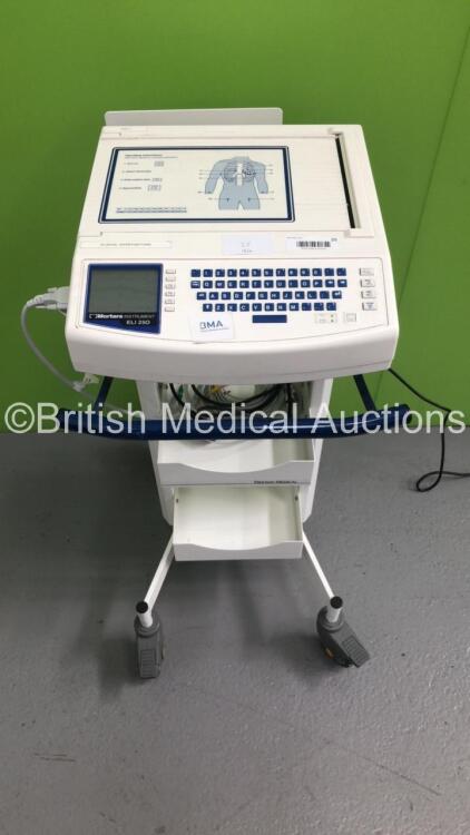 Mortara Instrument ELI 250 ECG Machine on Stand with 1 x 10-Lead ECG Lead (Powers Up)