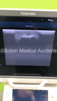 Toshiba Aplio 500 TUS-A500 Flat Screen Ultrasound Scanner *S/N T1E1323856* **Mfd 02/2013* Software Version V3.00*R002 with 4 x Transducers / Probes (PVT-661VT *Mfd 01/2007* / PVT-375BT *Mfd 2010* / PLT-1204BT *Mfd 03/2012* and PVT-674BT *Mfd 01/2006*) (Po - 15