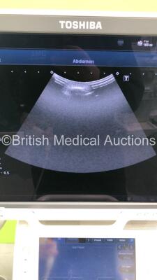 Toshiba Aplio 500 TUS-A500 Flat Screen Ultrasound Scanner *S/N T1E1323856* **Mfd 02/2013* Software Version V3.00*R002 with 4 x Transducers / Probes (PVT-661VT *Mfd 01/2007* / PVT-375BT *Mfd 2010* / PLT-1204BT *Mfd 03/2012* and PVT-674BT *Mfd 01/2006*) (Po - 17