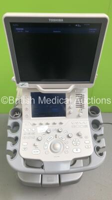 Toshiba Aplio 500 TUS-A500 Flat Screen Ultrasound Scanner *S/N T1E132824* **Mfd 02/2013** Software Version AB_V5.00*R204 with Mitsubishi P93 Printer (Powers Up - Small Marks to Trims) - 3