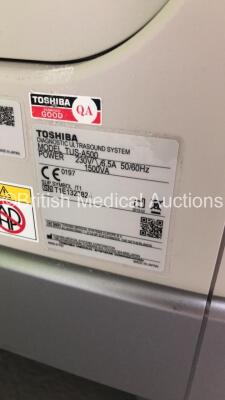 Toshiba Aplio 500 TUS-A500 Flat Screen Ultrasound Scanner *S/N T1E132824* **Mfd 02/2013** Software Version AB_V5.00*R204 with Mitsubishi P93 Printer (Powers Up - Small Marks to Trims) - 11