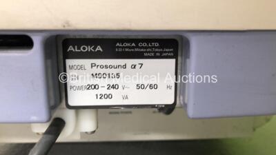 Aloka ProSound Alpha 7 Flat Screen Ultrasound Scanner *S/N M00135* with 2 x Transducers / Probes (UST-9130 and UST-9118) and Sony UP-D897 Digital Graphic Printer (Powers Up - Small Marks to Trims) - 13