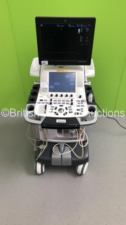 GE Vivid E9 with XDClear Flat Screen Ultrasound Scanner *S/N VE97126* *Mfd 03/2014* Application Software Version 113 Revision 0.6 System Software Version 104.3.5 with 1 x Transducer / Probe (M5Sc-D Ref 5446812 *Mfd 03/2019*) (Powers Up - Keyboard will Not