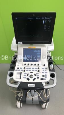 GE Vivid E9 with XDClear Flat Screen Ultrasound Scanner *S/N VE97126* *Mfd 03/2014* Application Software Version 113 Revision 0.6 System Software Version 104.3.5 with 1 x Transducer / Probe (M5Sc-D Ref 5446812 *Mfd 03/2019*) (Powers Up - Keyboard will Not - 3