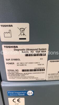 Toshiba Nemio XG SSA-580A Flat Screen Ultrasound Scanner *S/N E3C06Z3140* **Mfd 12/2006* with 2 x Transducers / Probes (PVM-651VT *Mfd 12/2013* and PVM-375AT *Mfd 12/2016*) and Mitsubishi P93 Printer (Powers Up - Small Marks to Trims) - 12