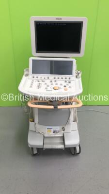 Philips iE33 Flat Screen Ultrasound Scanner on G.1 Cart *S/N B05P8N* **Mfd 04/2012** with 2 x Transducers / Probes (S5-1 and D2cwc) and Sony UP-D897 Digital Graphic Printer (HDD REMOVED)