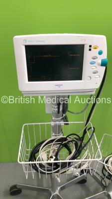 2 x Datex-Ohmeda S/5 Patient Monitors on Stands with NIBP,SpO2 and ECG+Resp Options,2 x BP Hoses,2 x SpO2 Finger Sensors and 2 x 3-Lead ECG Cables (Both Power Up) - 6