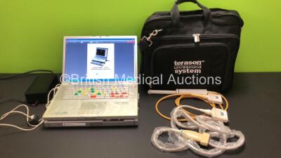 Terason T3000 Ultrasound System in Carry Case with AC Power Charger and 2 x Terason Transducers / Probes in Cases (1 x 8EC4, 1 x 12L5-V) (Powers Up)