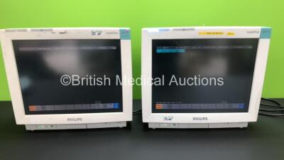 2 x Philips IntelliVue MP70 Touch Screen Patient Monitors Software Version G.01.80 - G.01.80 *Mfd 2005 - 2005* (Both Power Up) *DE44028910 - DE44027355*