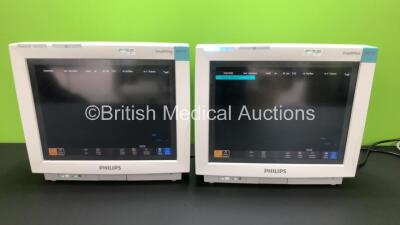 2 x Philips IntelliVue MP70 Touch Screen Patient Monitors Software Version H.15.41 - H.15.41 *Mfd 2012 - 2012* (Both Power Up) *DE843B5108 - DE843B5107*