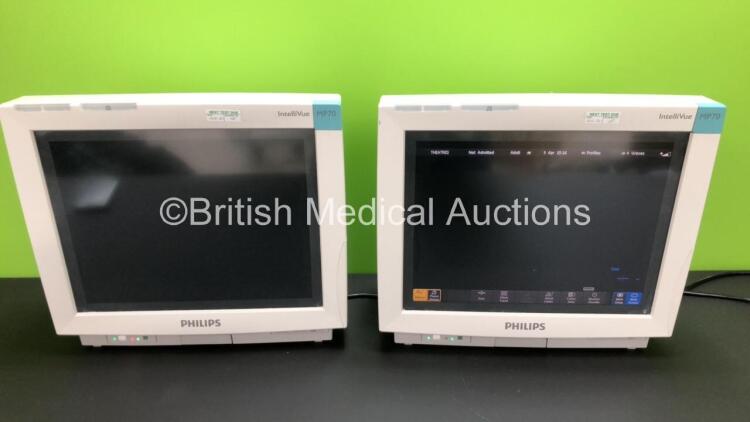 2 x Philips IntelliVue MP70 Touch Screen Patient Monitors Software Version H.15.41 *Mfd 2012 - 2012* (Both Power Up - 1 with Blank Screen) *DE843B5119 - DE843B5114*