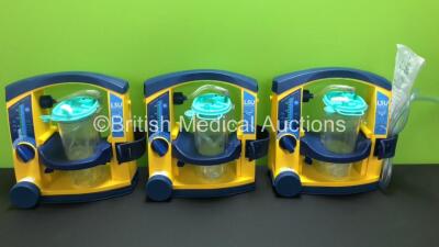 3 x LSU Laerdal Suction Units with 3 x Cups and 3 x Lids (All Power Up) *78041293722 - 78041293719 - 78231296944*