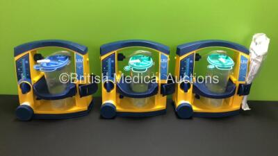 3 x LSU Laerdal Suction Units with 3 x Cups and 3 x Lids (All Power Up) *78041293723 - 78041293718 - 78041293717*