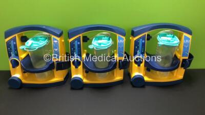 3 x LSU Laerdal Suction Units with 3 x Cups and 3 x Lids (All Power Up) *78041293725 - 78021293468 - 78041293721*