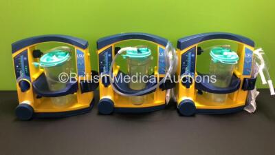 3 x LSU Laerdal Suction Units with 3 x Cups and 3 x Lids (All Power Up) *78041293716 - 78081180603 - 78041293720*