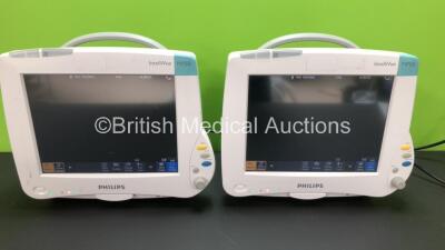 2 x Philips Intellivue MP50 Anesthesia Touch Screen Patient Monitors Version M.04.05-19/ M.04.05-19 (Both Power Up) *Mfd 2008 / 2007* **DE72848317 - DE72849811**