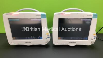 2 x Philips Intellivue MP50 Anesthesia Touch Screen Patient Monitors Version M.04.05-19/ M.04.05-19 (Both Power Up) *Mfd 2010 / 2010* **DE82081156 - DE82081141**