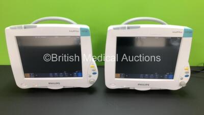 2 x Philips Intellivue MP50 Anesthesia Touch Screen Patient Monitors Version M.04.05-19/ M.04.05-19 (Both Power Up) *Mfd 2008 / 2008* **DE72849804 - DE72849801**