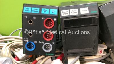 Job Lot Including 1 x Datex-Ohmeda M-ESTPR Multiparameter Module with T1, T2, P1, P2, ECG + Resp and SPO2 Options, 1 x Datex-Ohmeda M-REC Printer Module, 1 x Datex-Ohmeda Blank Module (Damaged Casing - See Photo) and Various Patient Monitoring Cables - 2