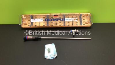 Olympus A4674A 30 Degree Rigid Hysteroscope with Olympus A4770 Sheath in Olympus Case - Engineer's Report : Optical System - No Fault Found, Insertion Tube - No Fault Found, Light Transmission - No Fault Found