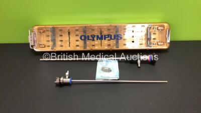 Olympus A4674A 30 Degree Rigid Hysteroscope with Olympus A4770 Sheath in Olympus Case - Engineer's Report : Optical System - No Fault Found, Insertion Tube - No Fault Found, Light Transmission - No Fault Found