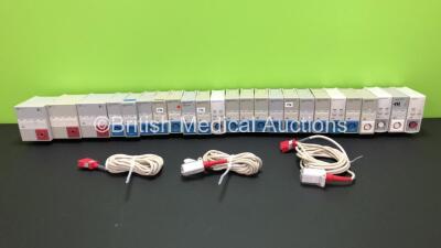 Job Lot Including 24 x Patient Monitor Modules (17 x SpO2/Pleth M1020A, 3 x NBP M1008B, 3 x ECG/Resp M1002B and 1 x Press M1006-69601) and 3 x Masimo Red LNC-10 Leads (All Damaged)